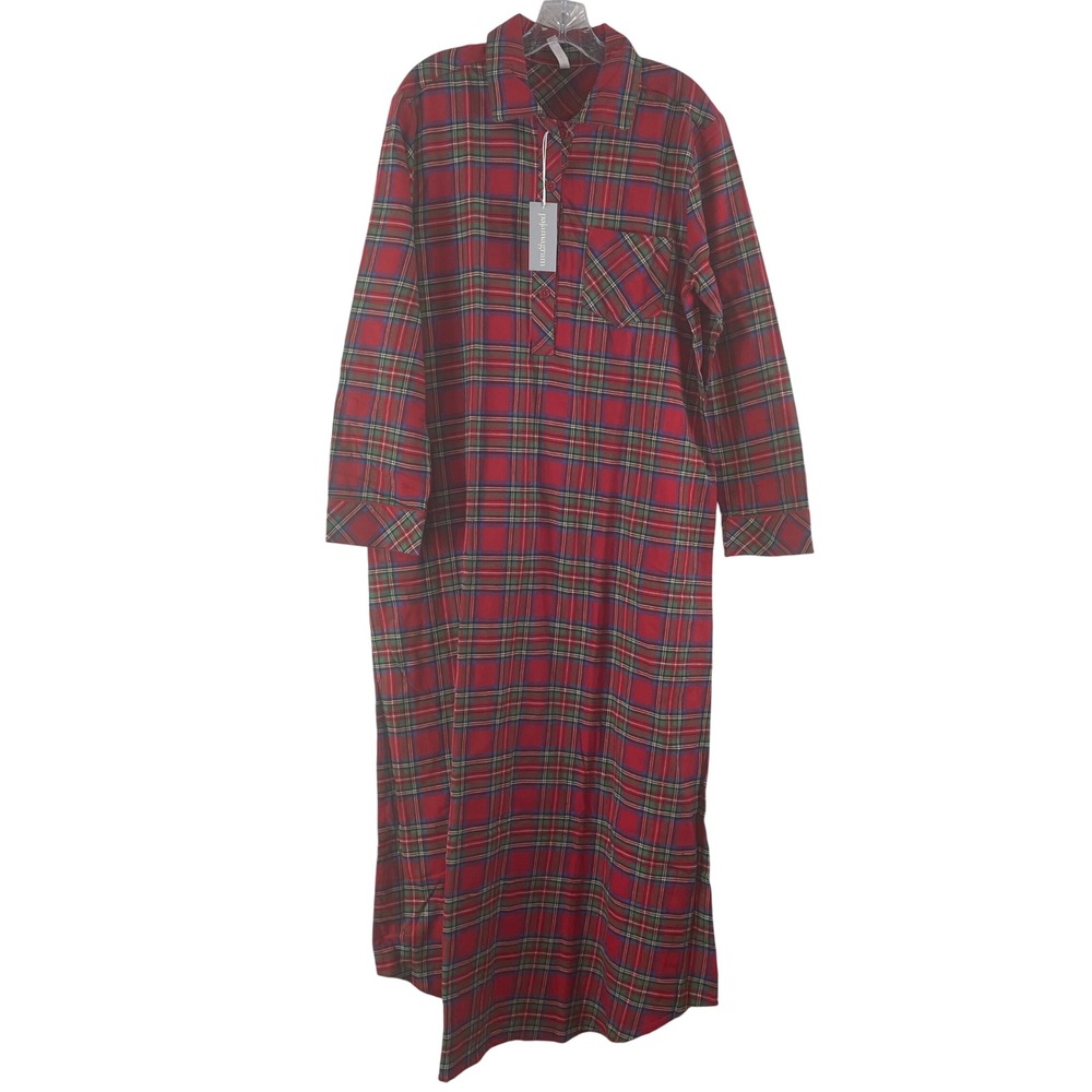 Pajamagram Plaid Flannel Maxi Nightgown Small Red Green Holiday Cozy Loungewear